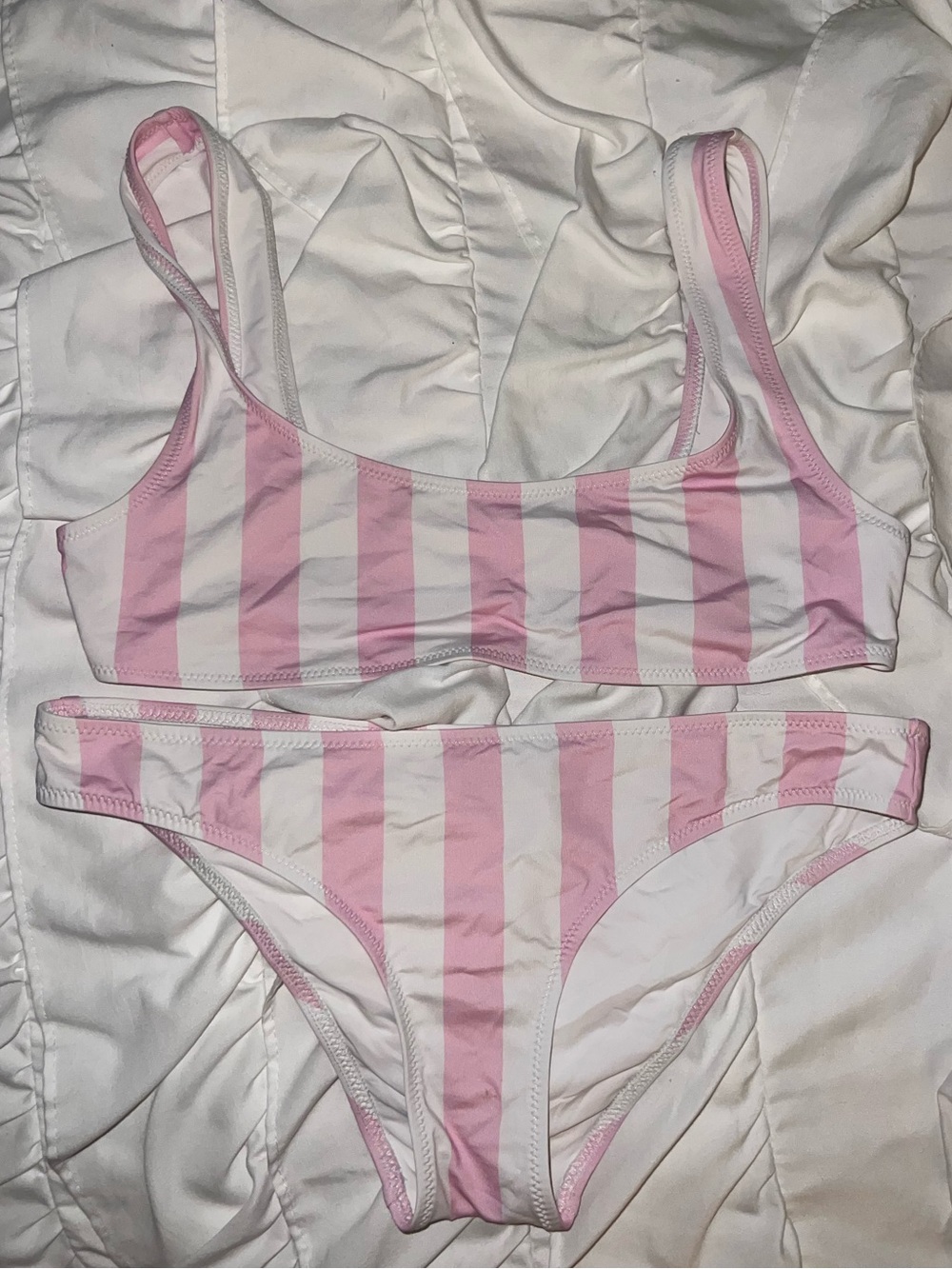 SOLID & STRIPED Pink & White Vertical Stripe Scoop Bikini - Picture 2 of 4